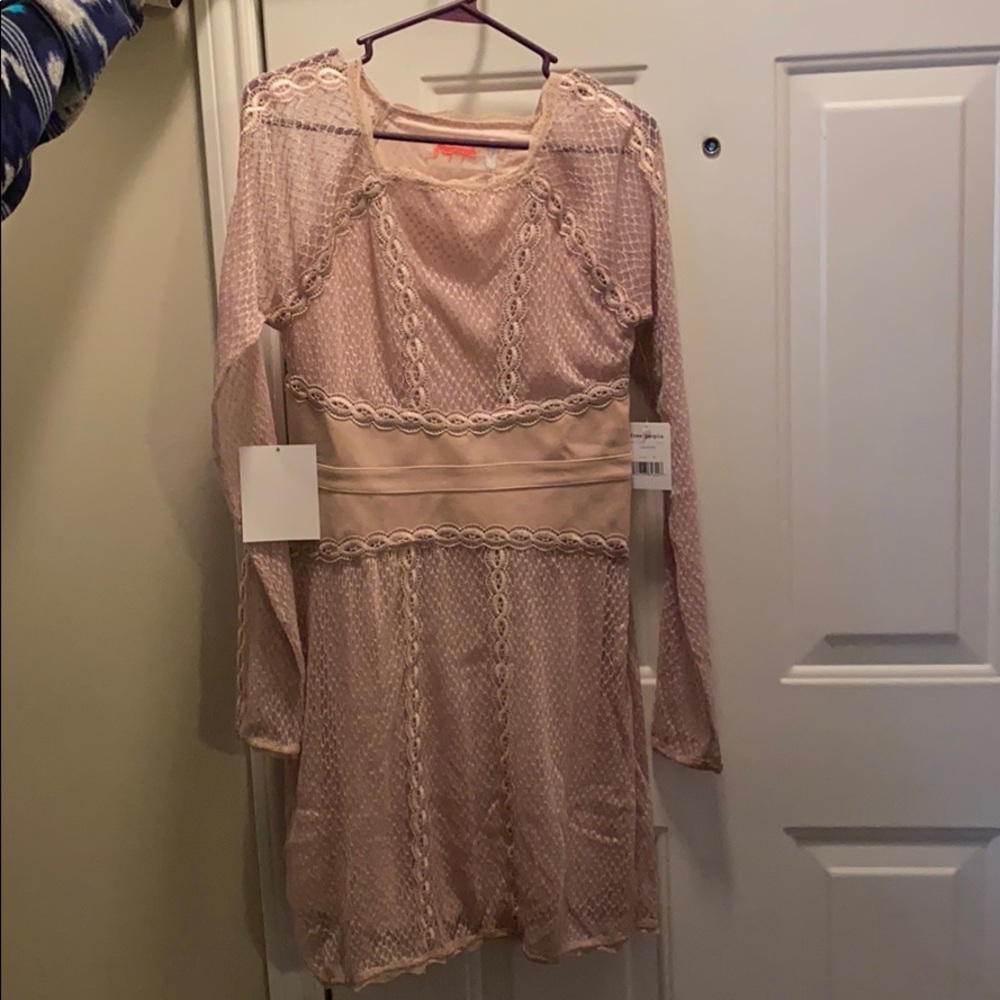 Free People NWT champagne mixed mesh dress